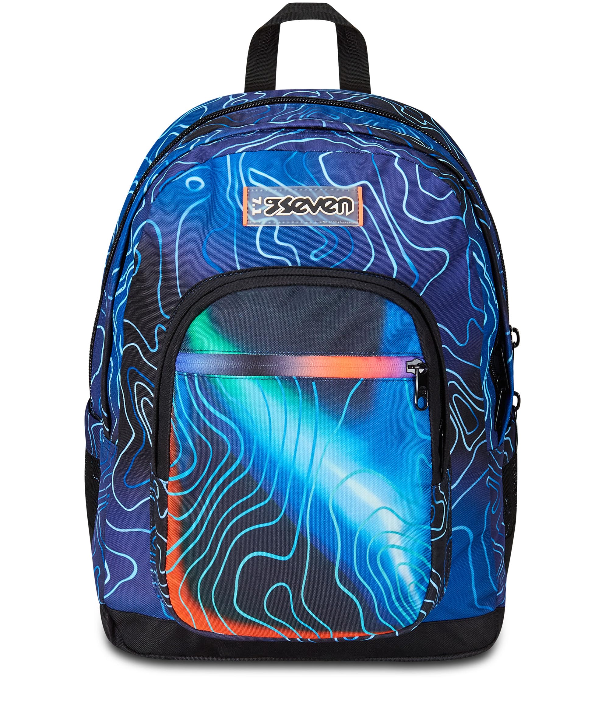 Seven Freethink School Backpack Blu per Bambini Uomini, Double Compartment, Pochetto per PC o Tablet e per Bottiglia, Di